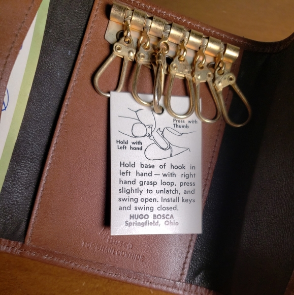 Hugo Bosca Genuine Leather Tri-Fold Pocket Card Wallet 6 Key Loop Holder - Picture 3 of 7